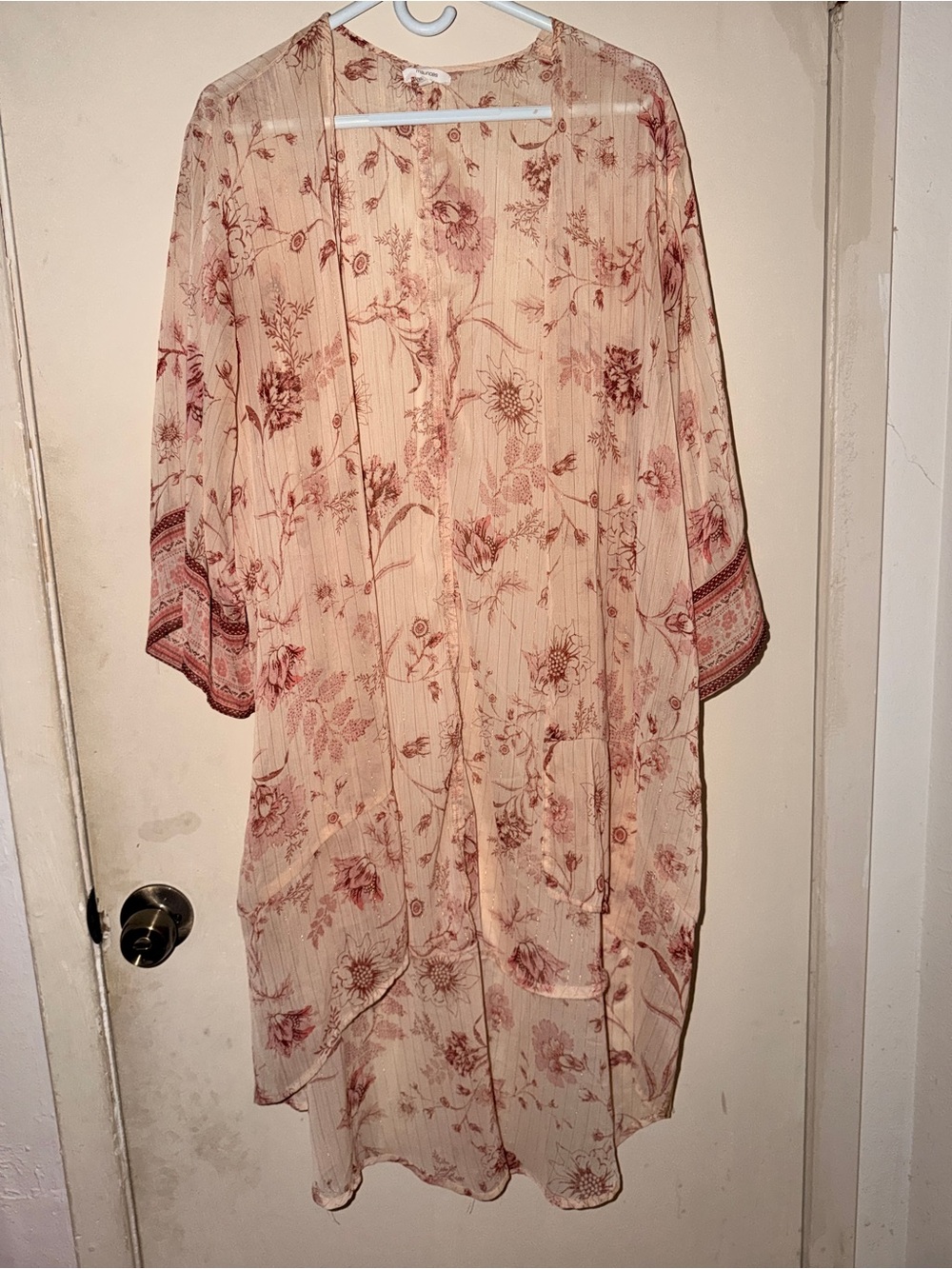 Maurices Sheer Blush Floral Long Sleeve Kimono